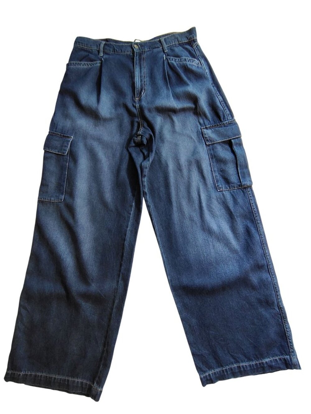 Jessica Simpson Womens Denim Cargo Jeans Size 32 Wide Leg Dark Wash Button zip